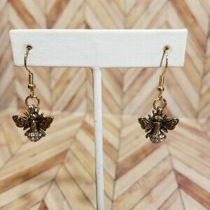 Bronze Wasp Earrings with Clear Rhinestone Tail